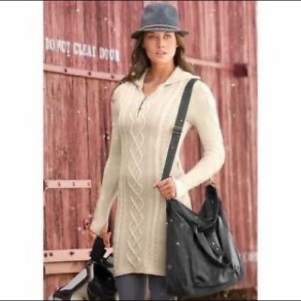 Athleta Hut to Hut Hooded Cable Knit Sweater Dress